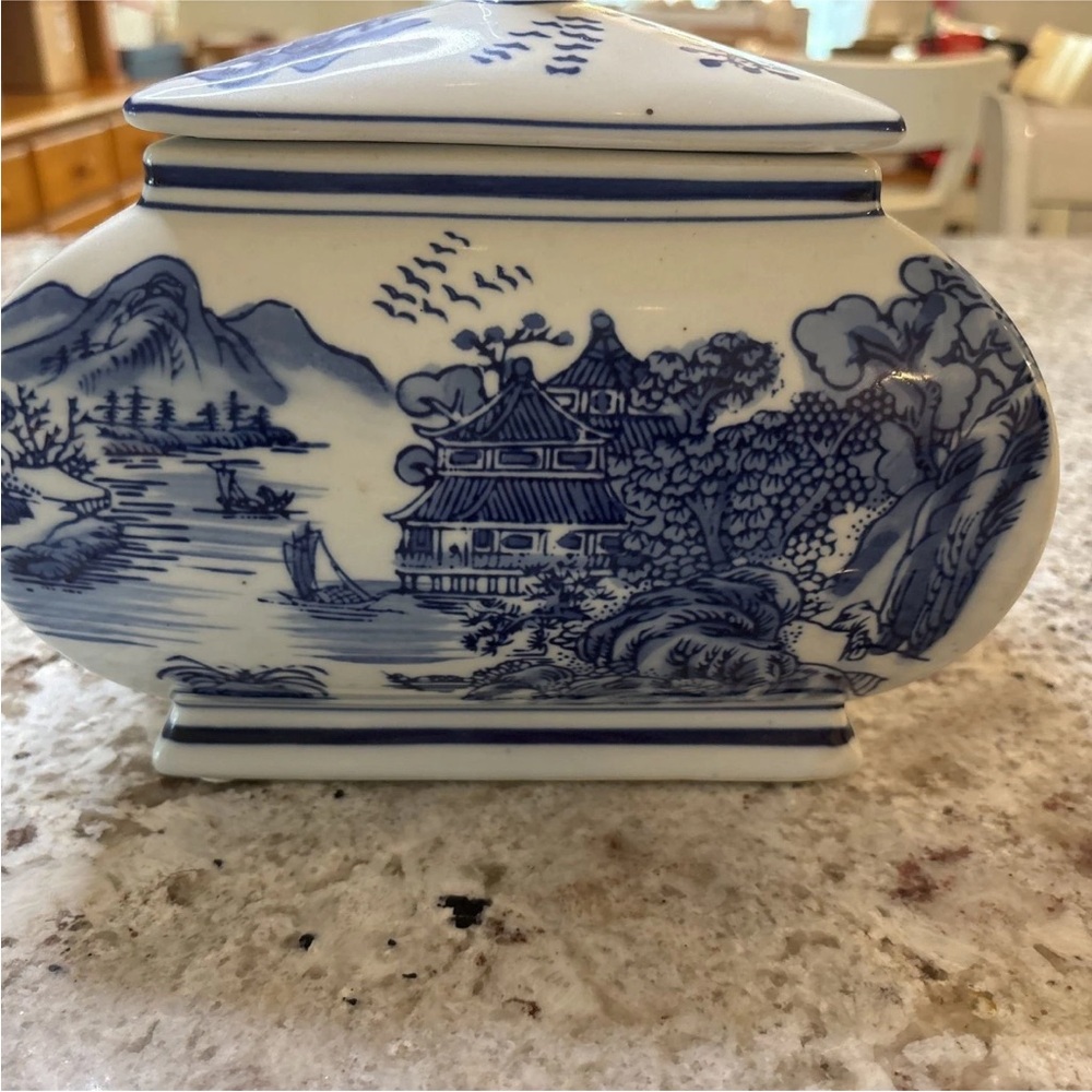 Chinese Blue & White Porcelain Lidded Dish Bowl Toureen Box Mountain Scene Nice - Picture 2 of 5